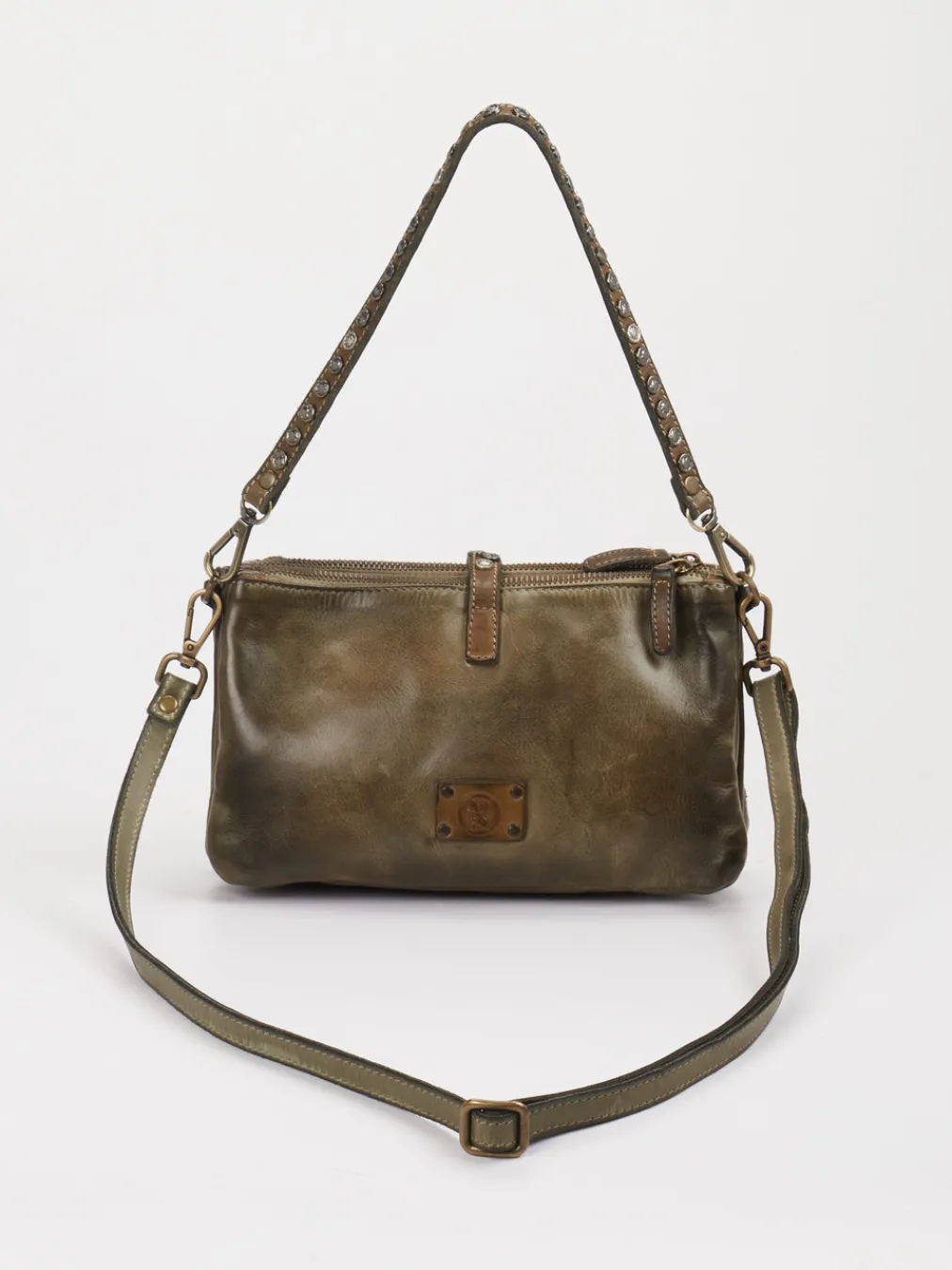 – Schultertasche aus Kalbleder in Oliv-Alchimia New