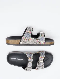 – Pantoletten aus Metallicleder Schwarz-Andrea Puccini Hot