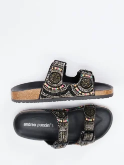 – Pantolette aus Metallicleder mit Perlen-Andrea Puccini New