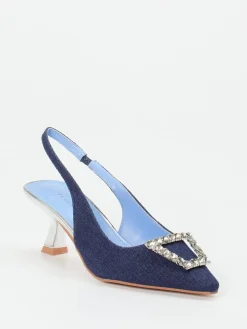 – Slingback-Pumps aus Denim mit Strass-Andrea Puccini