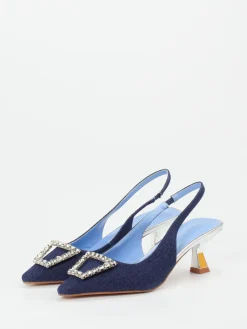 – Slingback-Pumps aus Denim mit Strass-Andrea Puccini