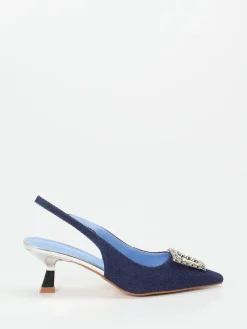 – Slingback-Pumps aus Denim mit Strass-Andrea Puccini