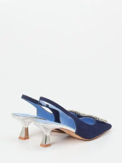 – Slingback-Pumps aus Denim mit Strass-Andrea Puccini