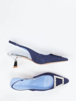 – Slingback-Pumps aus Denim mit Strass-Andrea Puccini
