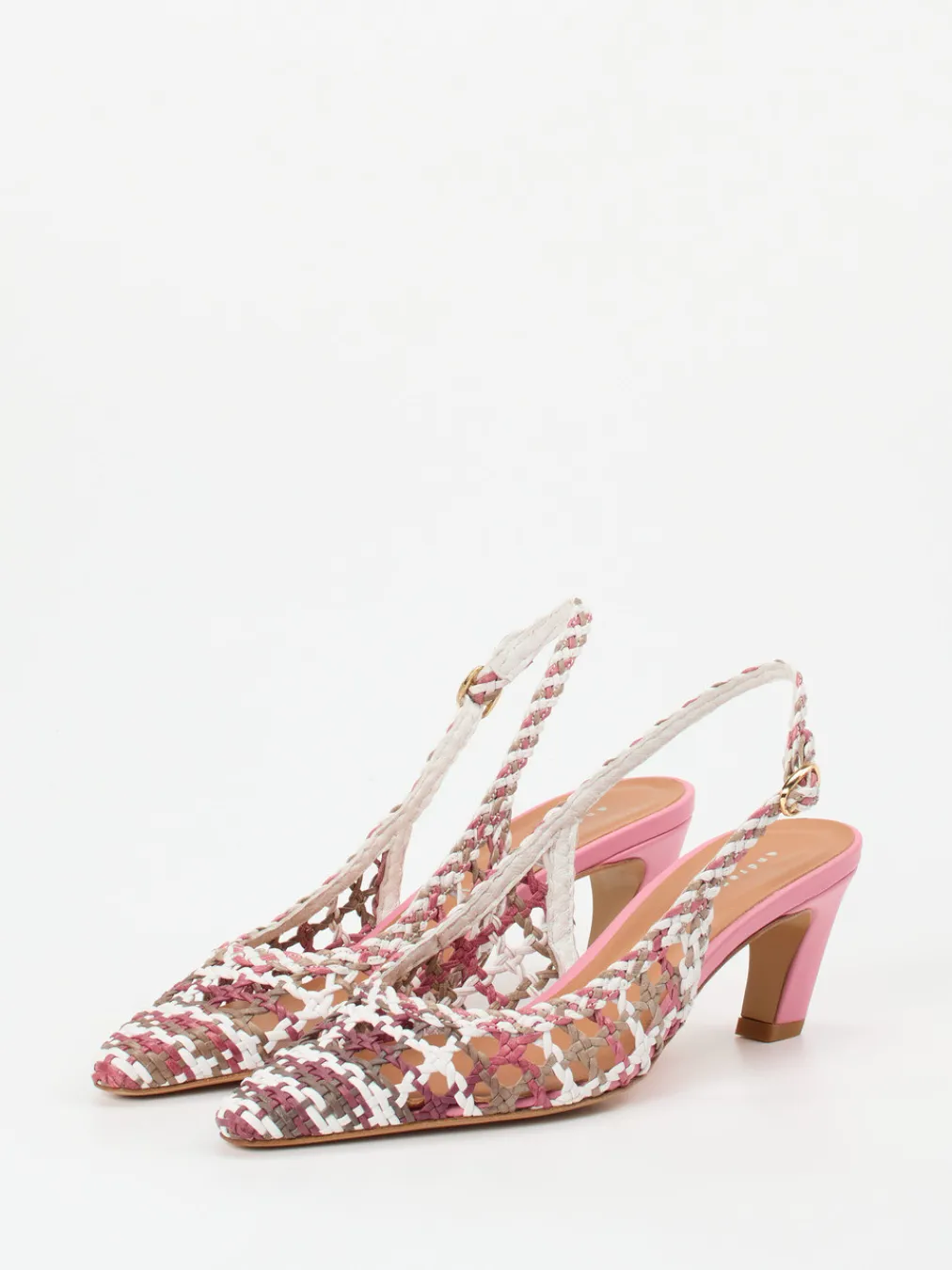 – Slingback-Pumps aus Flechtleder rosé-Andrea Puccini