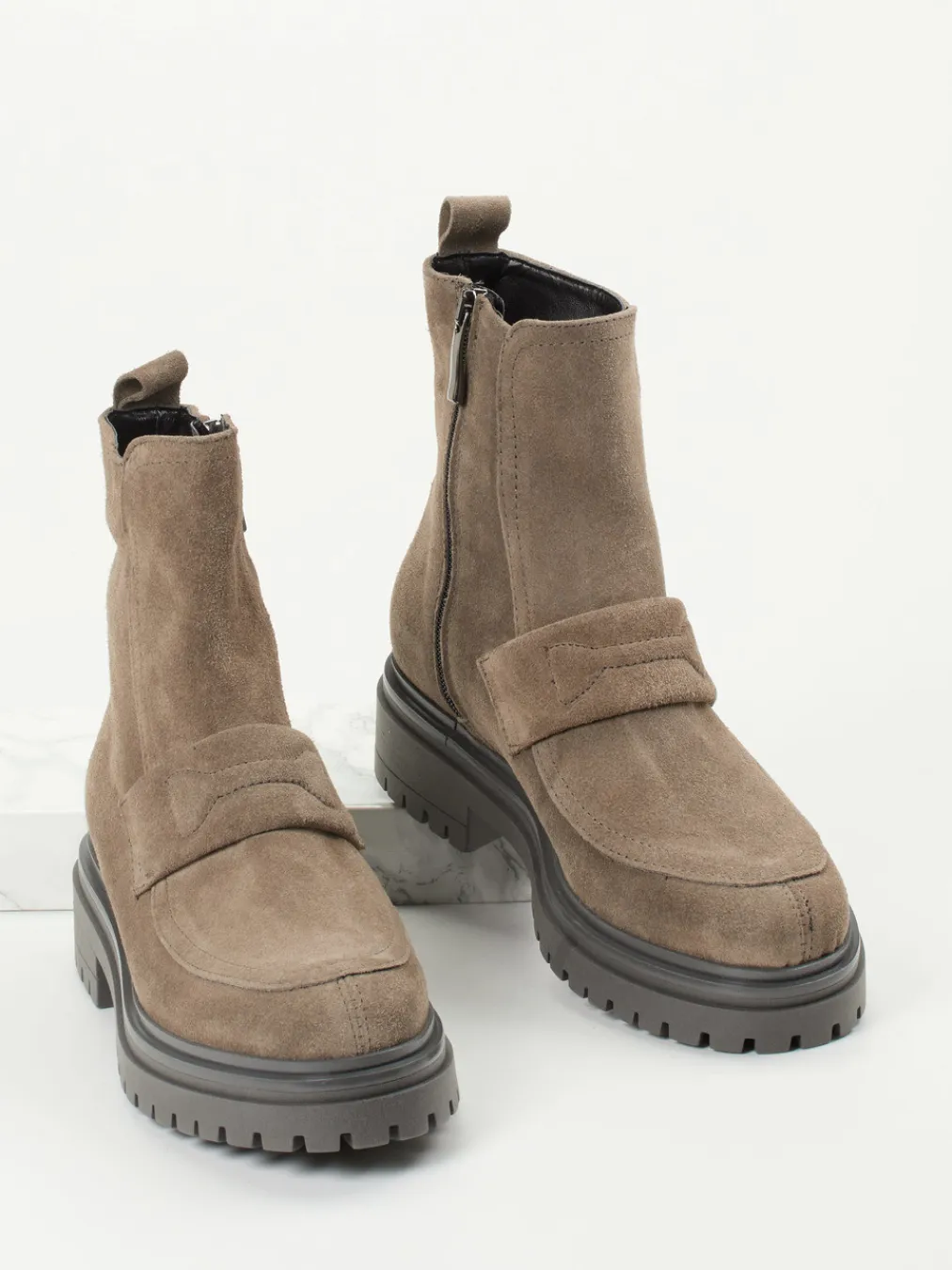 – Stiefeletten aus Veloursleder Taupe-Andrea Puccini Clearance