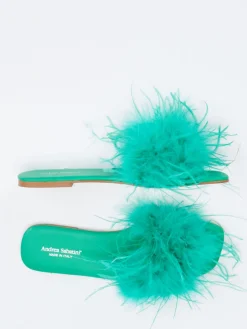 – Pantolette aus Fell Smaragd-Andrea Sabatini