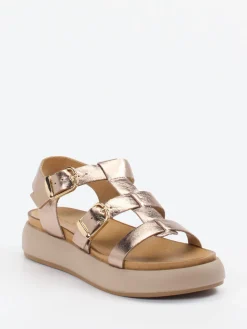 – Plateau-Sandalen aus Metallic-Leder Roségold-Andrea Sabatini