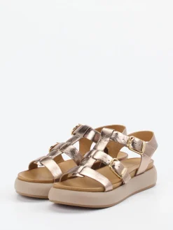 – Plateau-Sandalen aus Metallic-Leder Roségold-Andrea Sabatini