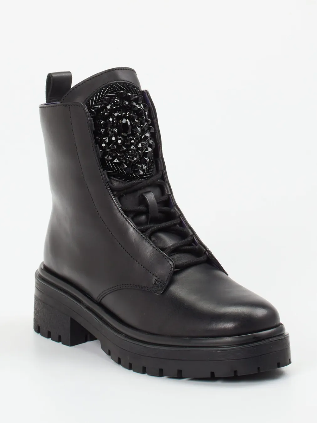 – Schnürboots aus Leder mit Strass-Apepazza New