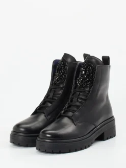 – Schnürboots aus Leder mit Strass-Apepazza New