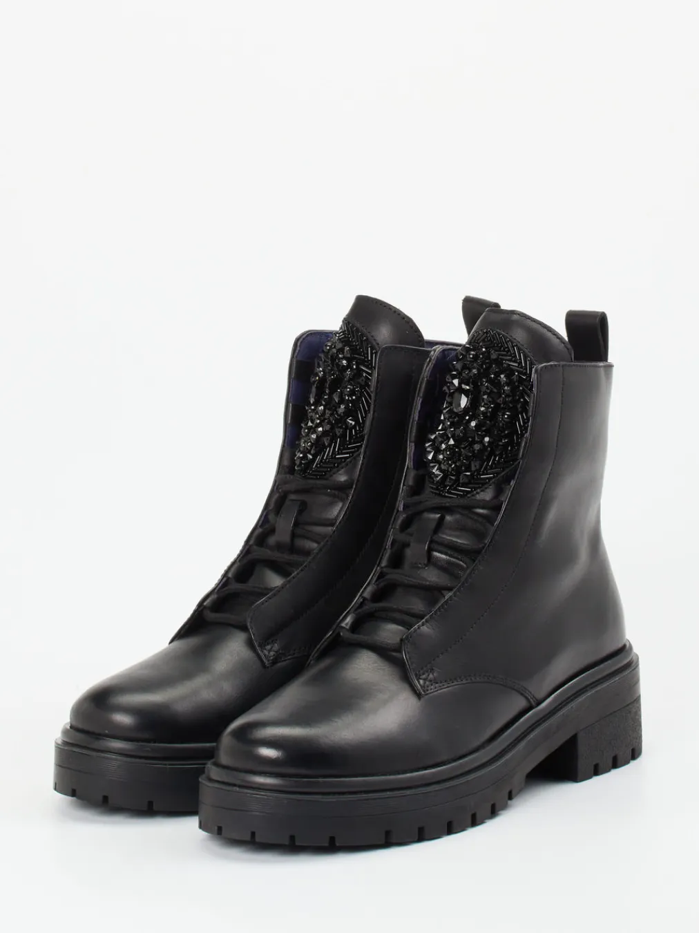 – Schnürboots aus Leder mit Strass-Apepazza New