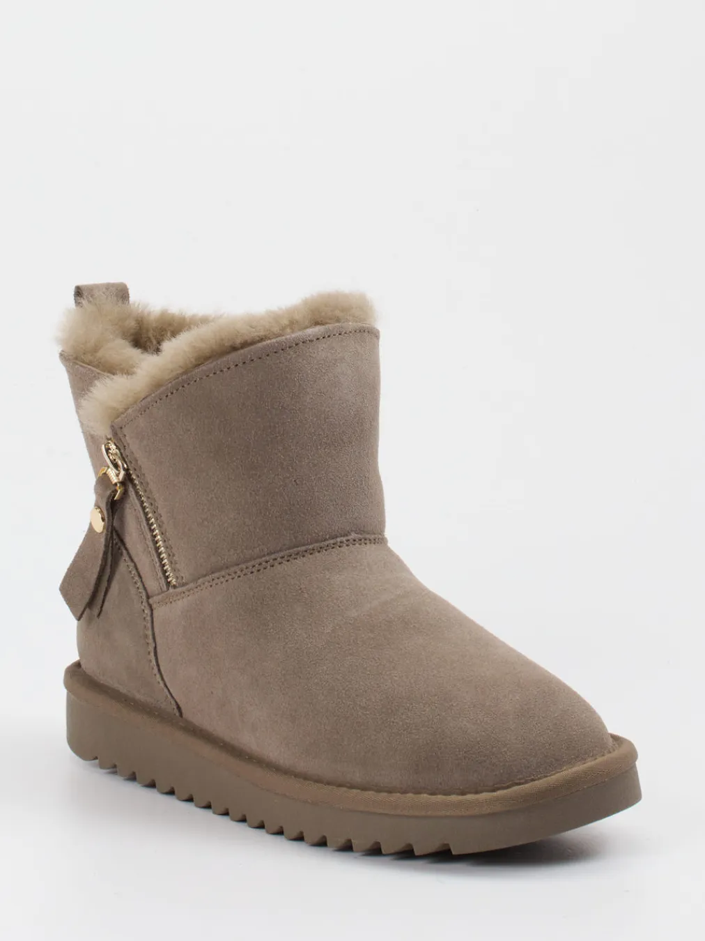 – Stiefeletten aus Veloursleder in Taupe-Ara