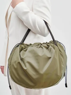 – Shopper Bag aus Nylon und Kalbleder oliv-AU 79 Outlet