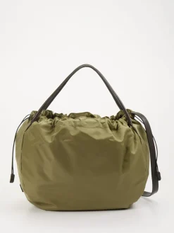 – Shopper Bag aus Nylon und Kalbleder oliv-AU 79 Outlet