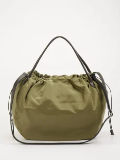 – Shopper Bag aus Nylon und Kalbleder oliv-AU 79 Outlet