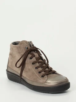 – High-Top Schnürschuh aus Veloursleder taupe-Christian Dietz Outlet
