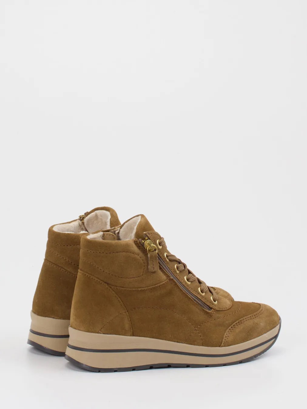 – Keilstiefelette aus Veloursleder cognac-Cypres Soft Clearance