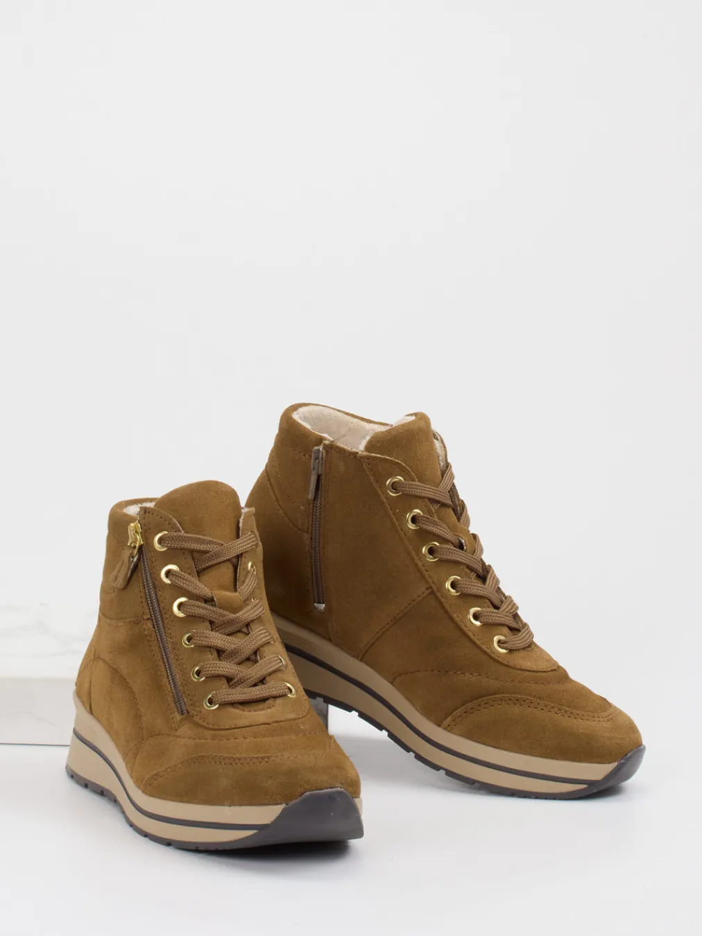 – Keilstiefelette aus Veloursleder cognac-Cypres Soft Clearance