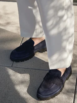 – Chunky Loafer aus Veloursleder Dunkel-Donna Carolina Discount