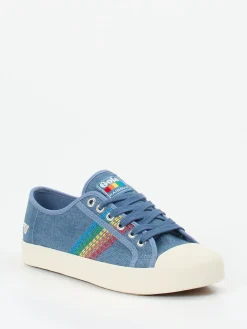 – Sneaker aus Canvas in Jeans mit Stickerei-Gola
