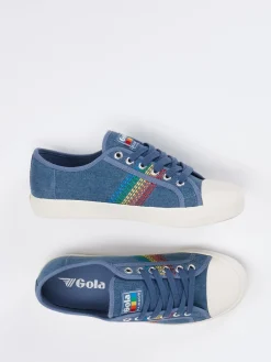– Sneaker aus Canvas in Jeans mit Stickerei-Gola