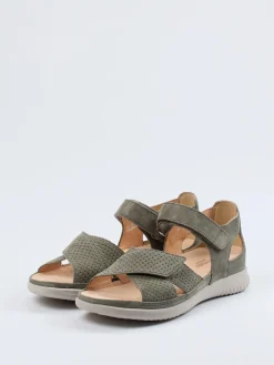 – Komfortsandalen aus Veloursleder olivgrau-Hartjes Sale