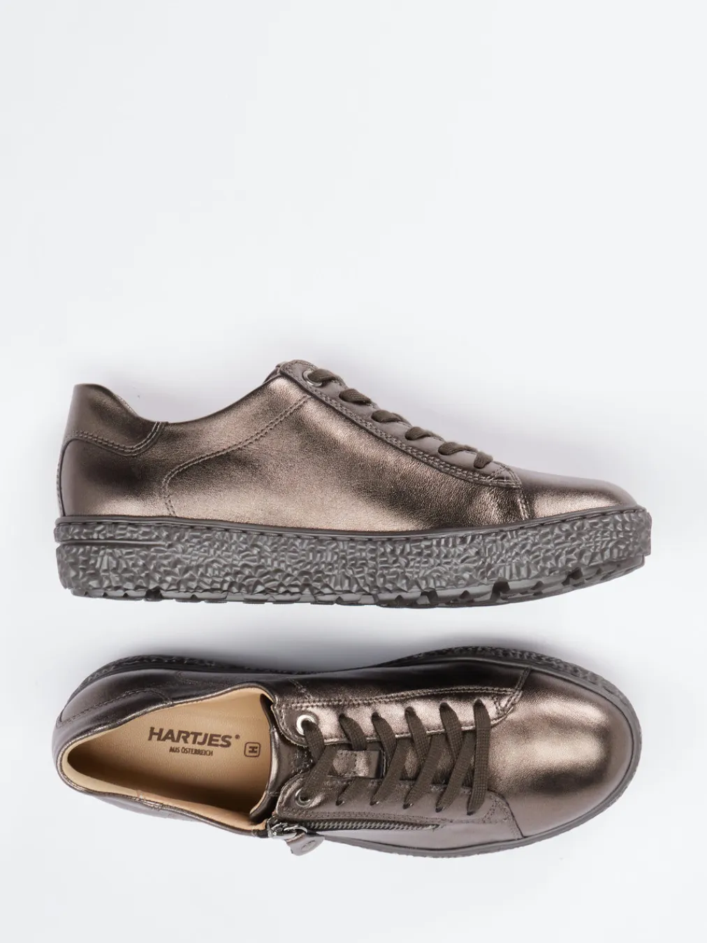 – Komfort-Sneaker aus Metallicleder bronzefarben-Hartjes Clearance