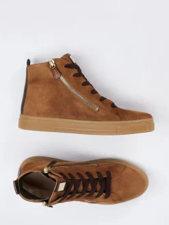 – High-Top-Sneaker aus Veloursleder cognac-Hassia Outlet