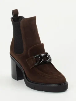 – Blockabsatz-Stiefeletten aus Veloursleder Dunkel-Mannori New