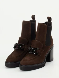 – Blockabsatz-Stiefeletten aus Veloursleder Dunkel-Mannori New