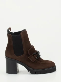 – Blockabsatz-Stiefeletten aus Veloursleder Dunkel-Mannori New