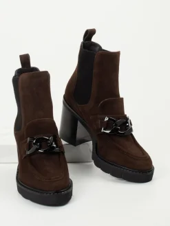 – Blockabsatz-Stiefeletten aus Veloursleder Dunkel-Mannori New