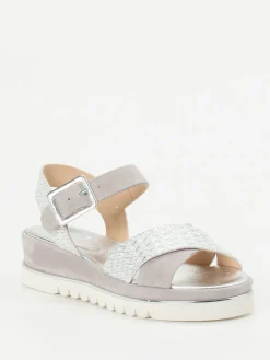 – Keilsandalette aus Veloursleder silberfarben-Mannori Sale