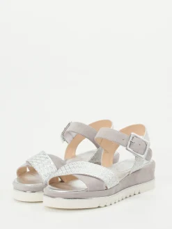 – Keilsandalette aus Veloursleder silberfarben-Mannori Sale