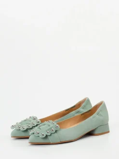 – Ballerinas aus Veloursleder Salbei-Maripé