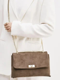 – Schultertasche aus Veloursleder Taupe-Marlon Firenze Clearance