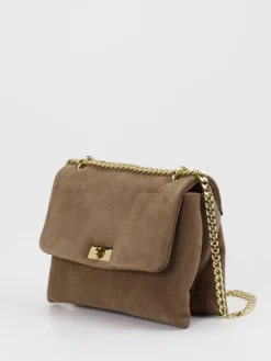 – Schultertasche aus Veloursleder Taupe-Marlon Firenze Clearance