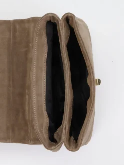 – Schultertasche aus Veloursleder Taupe-Marlon Firenze Clearance