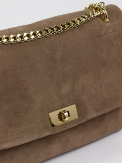 – Schultertasche aus Veloursleder Taupe-Marlon Firenze Clearance