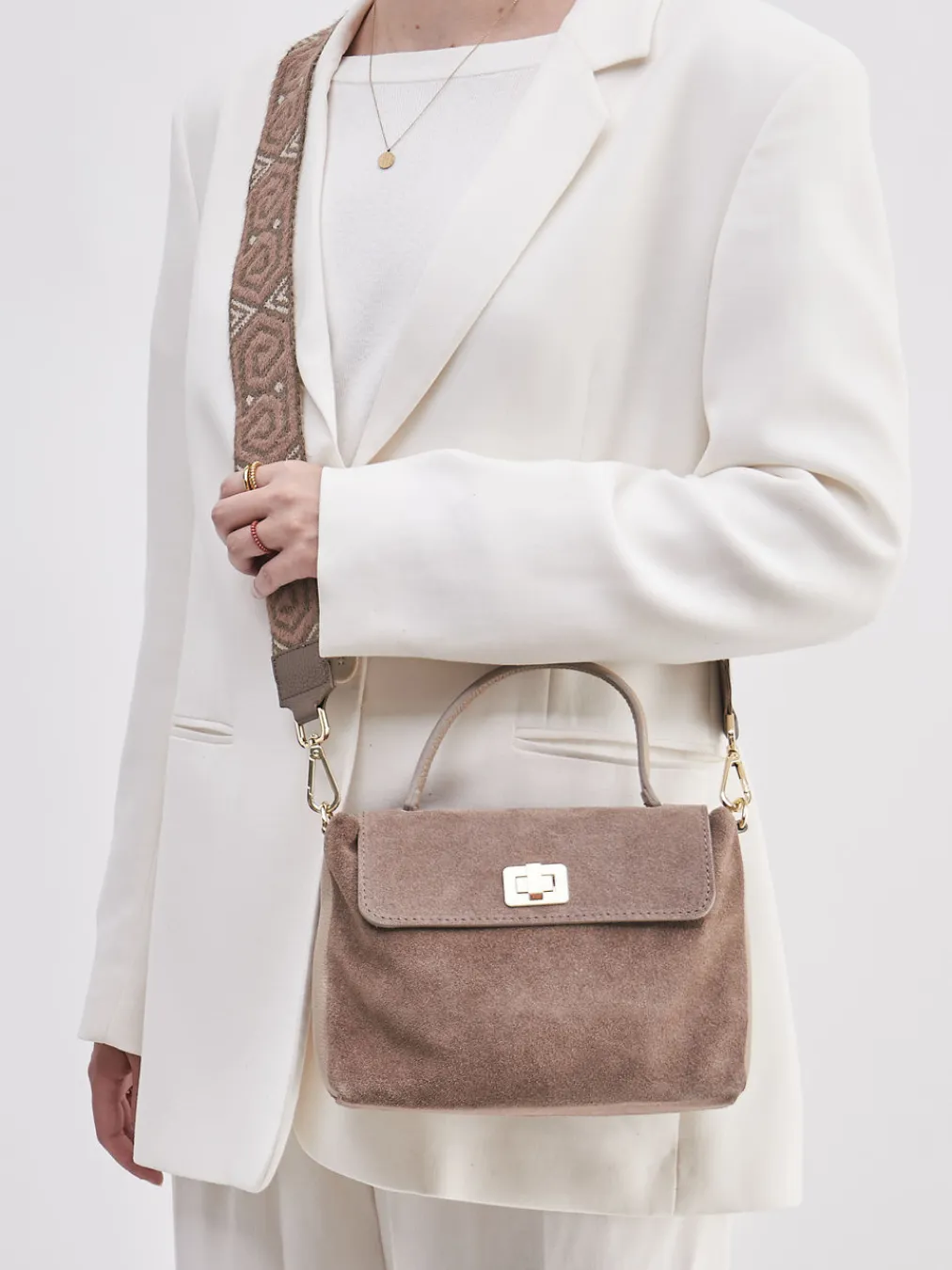 – Top Handle Bag aus Kalbleder Taupe-Marlon Firenze Clearance