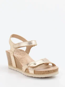 – Keilsandalette aus Metallicleder goldfarben-Panama Jack Outlet