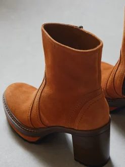 – Plateau-Stiefeletten aus Veloursleder Cognac-Pons Quintana Outlet