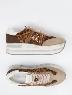 – Plattform-Sneaker aus Velour/Textil mit Leoprint-Premiata Online