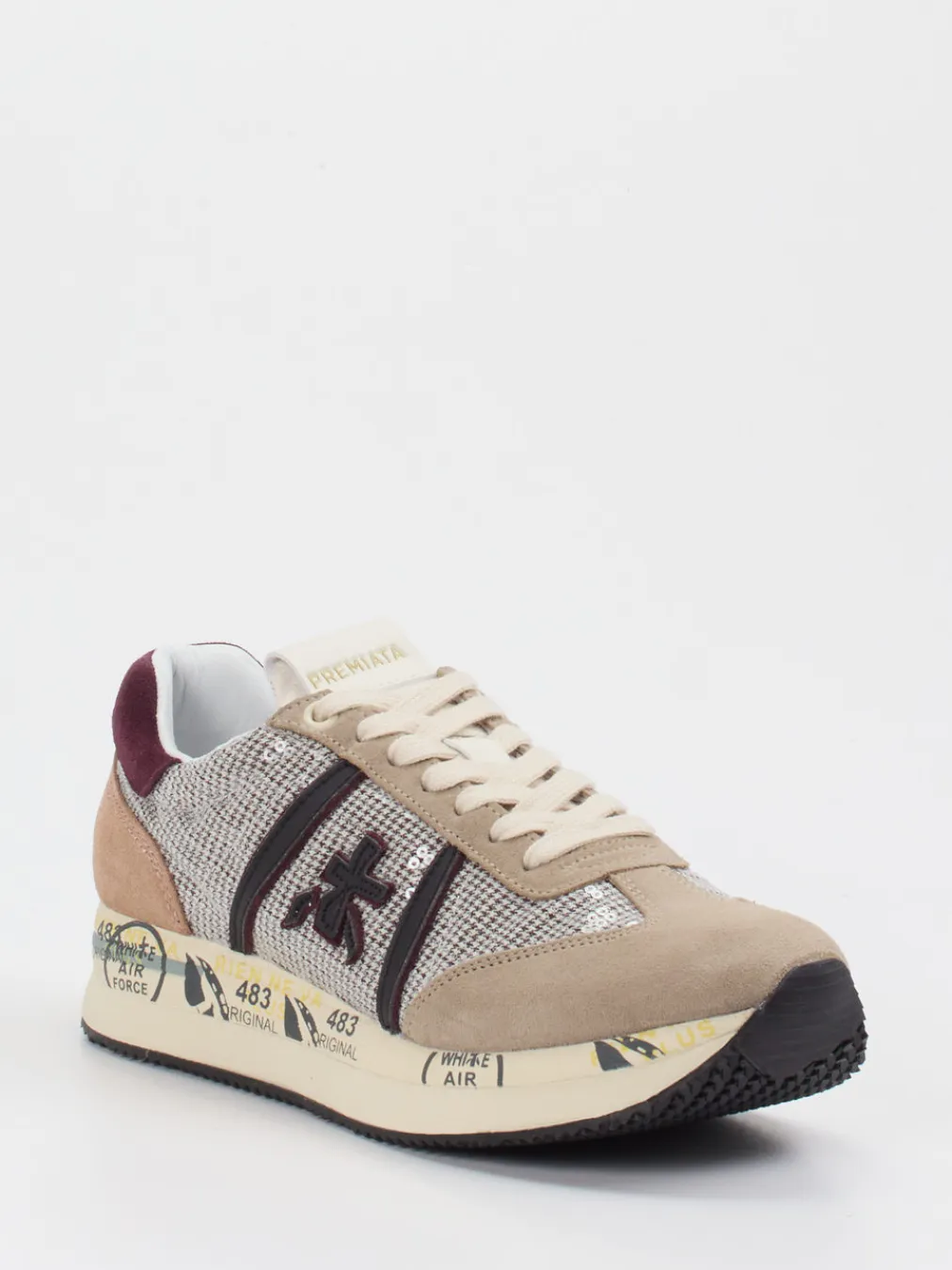 – Sneaker aus Veloursleder und Pailletten-Mesh-Premiata Hot