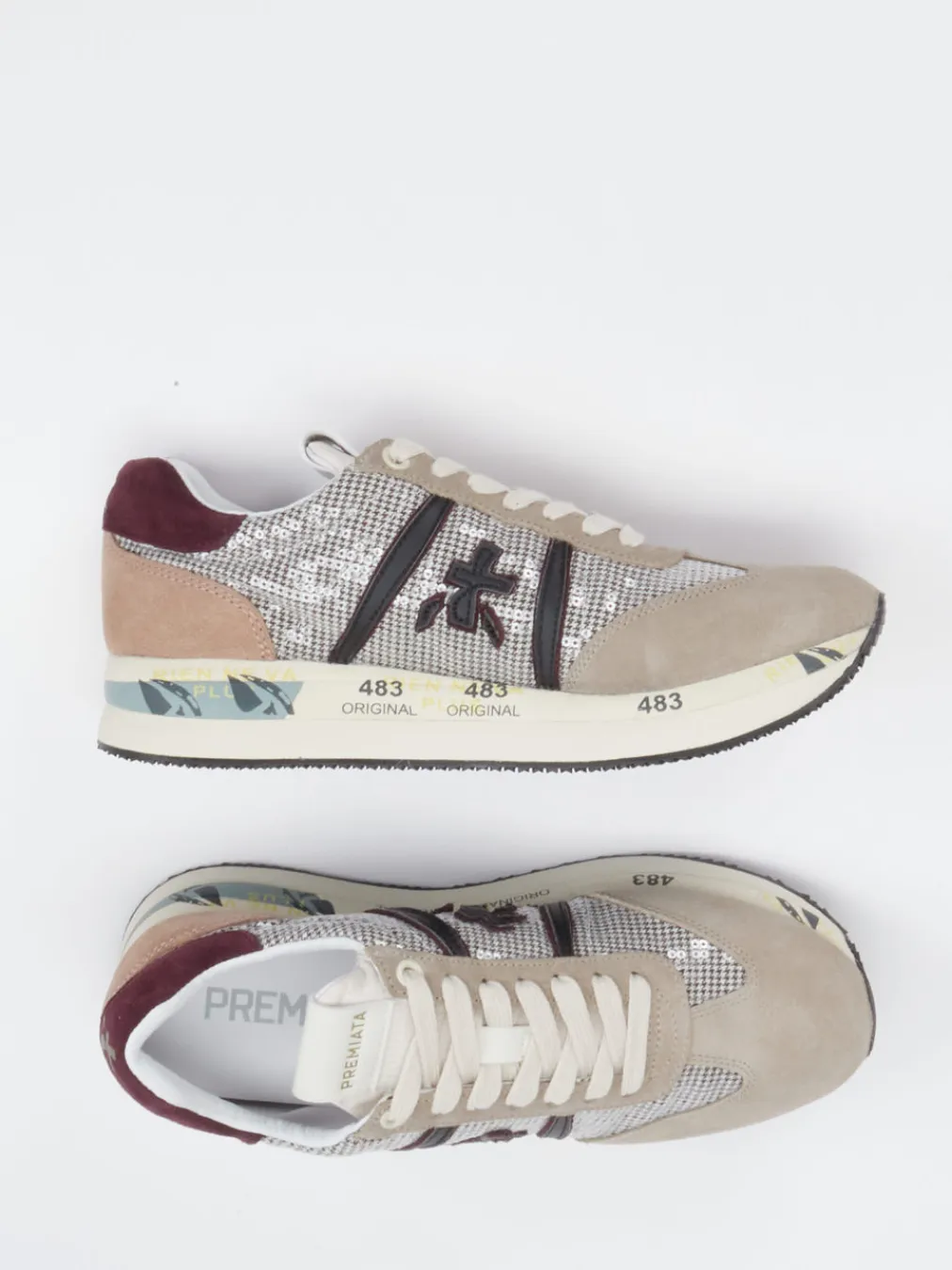 – Sneaker aus Veloursleder und Pailletten-Mesh-Premiata Hot