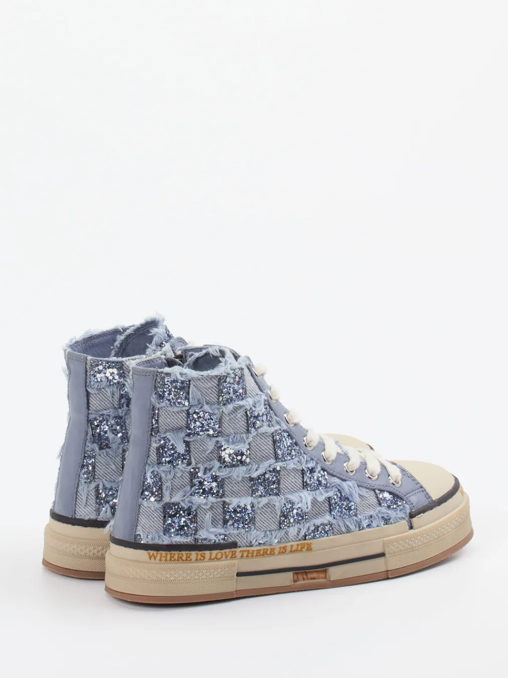 – High-Top Sneaker aus Denim mit Glitzer-Rebecca White Online