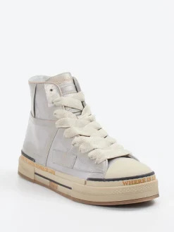 – High-Top Sneaker aus Metallicleder silber-Rebecca White Sale
