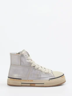 – High-Top Sneaker aus Metallicleder silber-Rebecca White Sale
