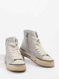 – High-Top Sneaker aus Metallicleder silber-Rebecca White Sale